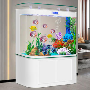 Grand aquarium à filtre inférieur avec écran intelligent, meuble en <span class=keywords><strong>bois</strong></span> massif, éclairage RGB, système de filtration automatique - Product Image 4