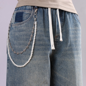 Chaîne de pantalon double couche Yueli Pearl 3D Star Hip Hop en jean pour homme, usage quotidien - Product Image 1