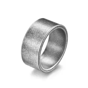 2023 New Hot Selling 10mm Wide Inner And Outer Flat Fashion Simple Retro Silver Titanium Steel Ring For Men