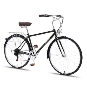 热卖城乡复古自行车老式成人自行车优雅美丽带灯闪亮黑色