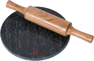 Planche à rouler en marbre noir indien avec base lourde et support en bois pour la préparation de roti, planche à pâtisserie haut de gamme - Product Image 2