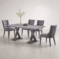 Ensemble de table à manger moderne avec plateau en marbre et pieds en acier inoxydable argenté pour hôtel, appartement, salle à manger