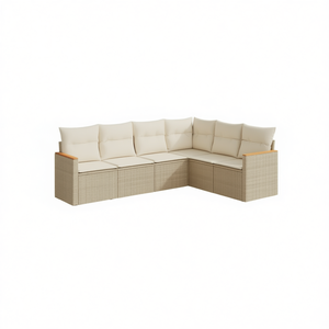 Ensemble de canapés de jardin en rotin beige avec coussins en mousse haute densité, design contemporain pour l'extérieur, résistant à l'eau et aux UV, rotin PE - Product Image 1