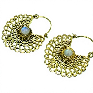 Women's Boho Brass Earring with Moonstone Hoop Gift for Parties <b>Weddings</b> or Engagements - Product Image 3