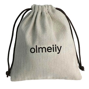 Sac à cordon en toile à chevrons, pochette de rangement robuste en coton et lin de qualité supérieure pour chaussures et accessoires, personnalisable - Product Image 1