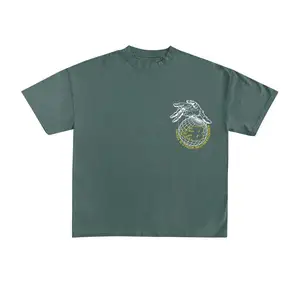 YKH 스크린 인쇄 260GSM 100% 면 사용자 정의 자신의 로고 대형 O-넥 짧은 소매 남성 티셔츠 빈 여름 남여 공용 티셔츠