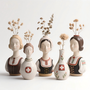 Statuetta in Resina di Coppia Svizzera. Scultura 3D Personalizzata Dipinta a Mano, un Raffinato Duo da Collezione che Incarna Eleganza Alpina e Artigianato. - Product Image 6