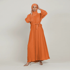 Ropa Musulmana <span class=keywords><strong>Naida</strong></span> Krip al por Mayor, Conjunto de Ropa Musulmana con Hiyab y Abaya con Mangas de Encaje Plisado para Mujer, Dubái - Product Image 2