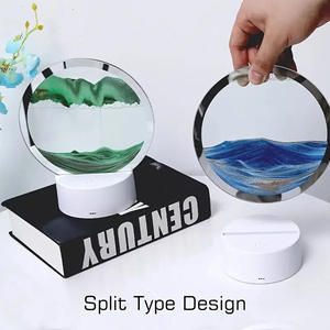 Round <strong>LED</strong> Table Lamp with Quicksand <strong>Painting</strong> Scene <strong>3D</strong> Dynamic Glass Night Light Warm White for Living Room Battery Powered - Product Image 1