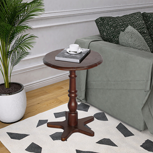 Table d'appoint ronde en bois sur piétement, 15,75 pouces, table d'appoint vintage pour salon, chambre à coucher - Product Image 4