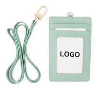 Tempat kartu ID Bisnis dompet lencana ID kulit Pu logo OEM merek kustom dengan tali leher kalung