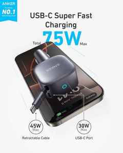 Caricabatterie USB-<span class=keywords><strong>C</strong></span> per auto con cavo USB-<span class=keywords><strong>C</strong></span> retrattile integrato 75W Max Ultra-compatto <span class=keywords><strong>tipo</strong></span> <span class=keywords><strong>C</strong></span> caricabatterie veloce per <span class=keywords><strong>iPhone</strong></span> serie - Product Image 4