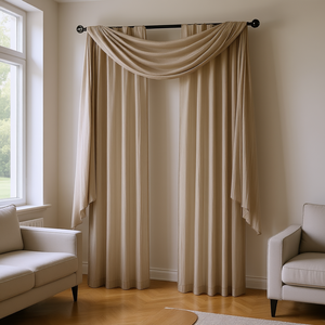 Tende in Organza Solida con Mantovana, Installazione a Bastone, Stile Classico Traslucido per Soggiorno - Product Image 2