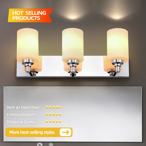 Modern 3-<b>Light</b> Indoor LED Vanity Lamp with Frosted <b>Glass</b> <b>Shades</b> Dimmable Indoor Bathroom Vanity Lighting - Product Image 2