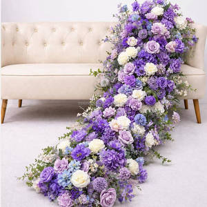 Centre de table VIP en soie bleu poussière, Hortensia et Dahlia, 200x40cm, pour décoration de mariage, chemin de table en fleurs de soie - Product Image 6