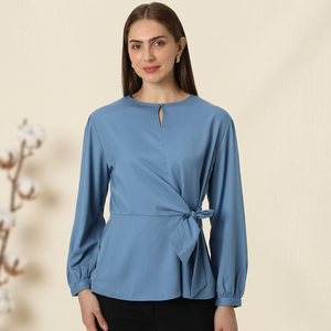 Blusa Elegante para Mujer con Estampado Floral Digital, Botones y Lazo, Corte Regular, Manga Larga, Chifón y Algodón, para Uso Diario - Product Image 3