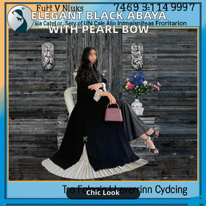 Muslim Women's Wholesale Modest Black Abaya Pleated Trim <b>Pearl</b> Bow Elegant Casual Formal Wear Ramadan Autumn <b>Dress</b> - Product Image 2