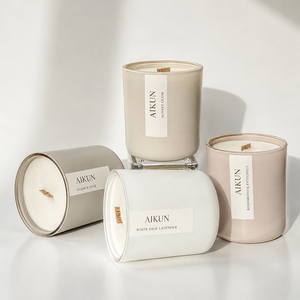 AIKUN Custom Service Eco-Friendly 100% Natural Scented Soy Wax <b>Candle</b> Premium Minimalist Handmade Scented <b>Candle</b> Glass <b>Candle</b> - Product Image 1