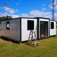 Maison préfabriquée modulaire moderne à double aile, petite maison pliable avec porte vitrée, cabane d'invités pour jardin/enceinte arrière, maison conteneur extensible en acier