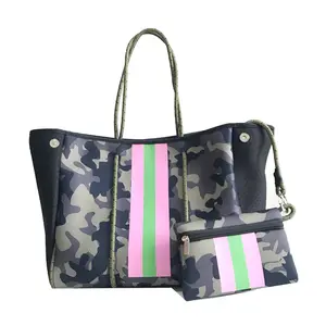 new arrival neoprene fabric tote bag luxury large neoprene beach bag purse handbag with neoprene small pouch handbag supplier