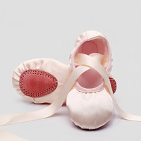 Chaussons de danse pour enfants à semelle fendue en satin, modèle BX34, directement de l'usine, souples, motif patte de chat, pour l'entraînement, la performance et la danse folklorique