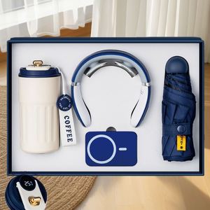 Promotional Blue Series 4-in-1 Power Bank+Neck Massager+Cup+Umbrella Customized Logo Color Mobile Power Gift Set - Product Image 1