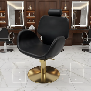 AY Ergonomic Gold <b>Leather</b> <b>Reclining</b> Salon <b>Chair</b> Beige Hairdressing Beauty Equipment for Schools Hotels Salons - Product Image 1