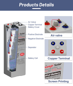 Batterie tubulaire au gel Sohigh OPZV 2V 100-2000Ah adaptée au système de stockage d'énergie solaire avec garantie de 10 ans et bornes en cuivre - Product Image 2