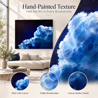 Peinture à l'huile abstraite de luxe, formation de nuages bleu profond, fond marine, peinture sur toile peinte à la main, art mural