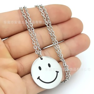 สร้อยคอจี้หน้ายิ้มสแตนเลสโซ่ยาวสำหรับผู้ชายเครื่องประดับแฟชั่น - Product Image 4