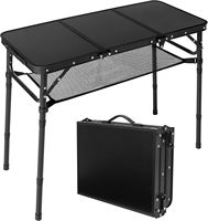 Table de camping pliante en alliage d'aluminium au design moderne, hauteur réglable (max. 27,5 po), filet de rangement, portable pour barbecue en extérieur