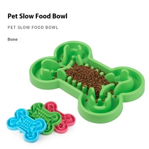Umwelt freundliches, knochen förmiges Silikon-Haustier mit festem Muster, Slow Food <span class=keywords><strong>Bowl</strong></span>, lustiges und funktionelles Ess zubehör für Ihren pelzigen Freund - Product Image 3