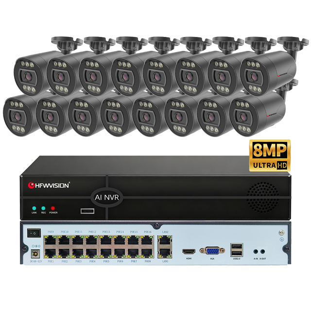 Factory Supplied AI 16CH CCTV IP Bullet Head Camera NVR With 16 Outdoor POE IP66 Waterproof CCTV Cameras System PoE IP Camera 4K