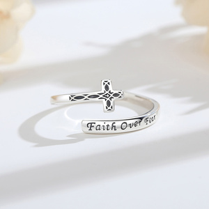 Anello Changda 'Faith Over Fear', Anelli con Croce Celtica, Gioiello in Argento Sterling 925, Regolabile, Simbolo di Speranza, Amore ed Eternità - Product Image 4