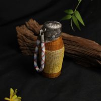 Bouteille isotherme en titane pur de qualité supérieure avec manchon en bambou tressé à la main et fil doré, style vintage, cadeau d'affaires