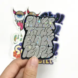 Holographic Stickers Self Adhesive Waterproof Holographic Sticker Anime Vsco Clean PVC Business Label UV Printing Custom Logo Die Cut Vinyl Stickers