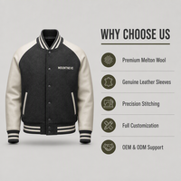 Blouson universitaire personnalisé pour homme en laine anthracite avec manches en cuir crème, boutons-pression, style Letterman, manteau de baseball universitaire, coupe bomber