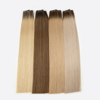 Extensions de cheveux russes naturels double épaisseur, ondulés bouclés, blond mélangé, avec bande adhésive longue invisible double face en PU, type Genius Weft