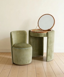 <span class=keywords><strong>Tocador</strong></span> de Lujo Contemporáneo que Ahorra Espacio con Espejo Redondo Abatible y Otomana a Juego para Apartamento Moderno - Product Image 4