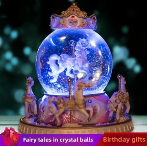 Personnalisé Offre Spéciale Exquis Sculpté Couleur Creative Cadeau D'anniversaire Ronde <span class=keywords><strong>Licorne</strong></span> Carrousel En Verre Boîte À Musique Avec Lumières Led De Couleur - Product Image 5