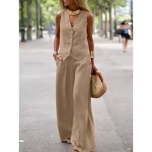 Complimenti 2 pezzi completi pantaloni larghi OL moda canotte Casual gilet e pantaloni 2025 donna elegante Set di pantaloni 2 pezzi - Product Image 1
