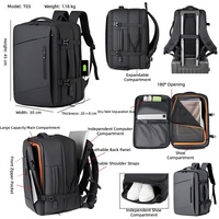 Sac à dos pour ordinateur portable respirant et extensible avec logo personnalisé, chargement USB, sangle à coussin d'air, idéal pour les voyages d'affaires de nuit