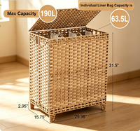 Grand panier à linge tissé de 190 L avec couvercle, panier en osier à 3 sections avec doublure amovible pour salle de bain, chambre à coucher, organisateur de vêtements