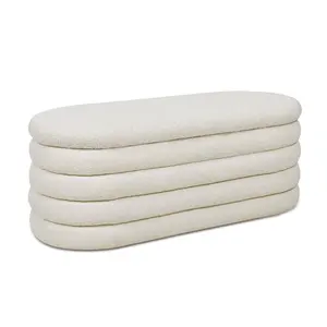 TOSEE mobilier de salon design simple tissu Teddy coussin doux blanc tabouret banc de rangement - Product Image 1