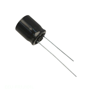 Condensador de canal del fabricante EEU-FR1J101L, aluminio, 100uF, 20%, 63V, radial TH, 100 uF, de orificio pasante - Product Image 1