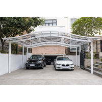 Toit de carport en aluminium de qualité supérieure, structure en aluminium 6063-T5, toit en arche, revêtement poudré, design moderne pour 2 voitures, espace compact