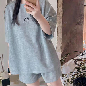 Conjunto de Pijama de Lujo para Mujer de Algodón y Gasa de Manga Corta, Diseño de Verano, Ropa de Casa con Cintura Elástica de Secado Rápido, Envío Directo - Product Image 2