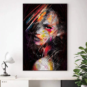 Pinturas en lienzo de arte abstracto de chica Sexy, póster colorido con cara de chica e impresiones de arte para la cara, Cuadros - Product Image 2