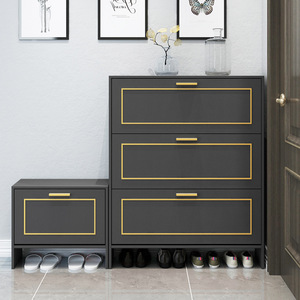 <span class=keywords><strong>Zapatero</strong></span> plegable moderno de puerta gris, frontal, Vestíbulo y hall de entrada, estante de gran capacidad, simple y elegante - Product Image 2