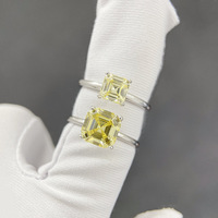 Cincin Zirkonia Kuning Laris Manis Perak Sterling S925 Potongan Asscher Cincin Minimalis Elegan Perhiasan Fashion Mewah